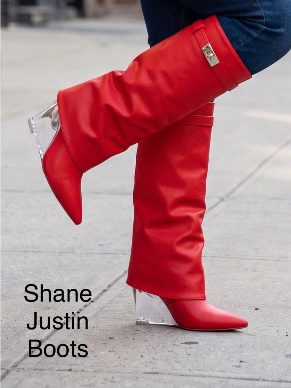 Shane Justin Red Knee-High Wedge Boots for Women Size 6 Super Sassy!!